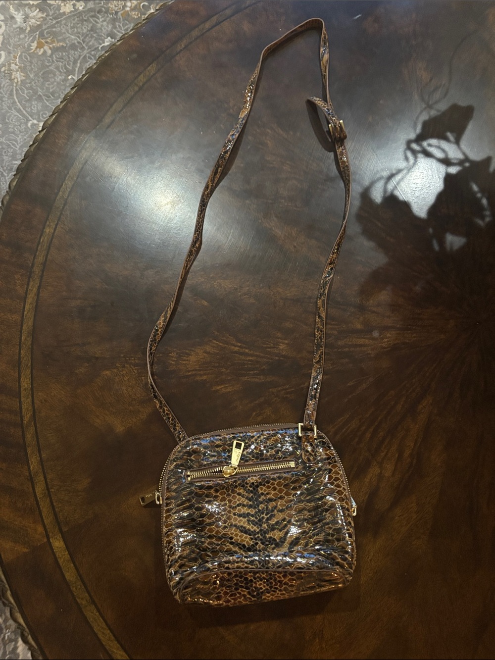 HOBO Brown Snake-Print Crossbody with Gold Hardware
